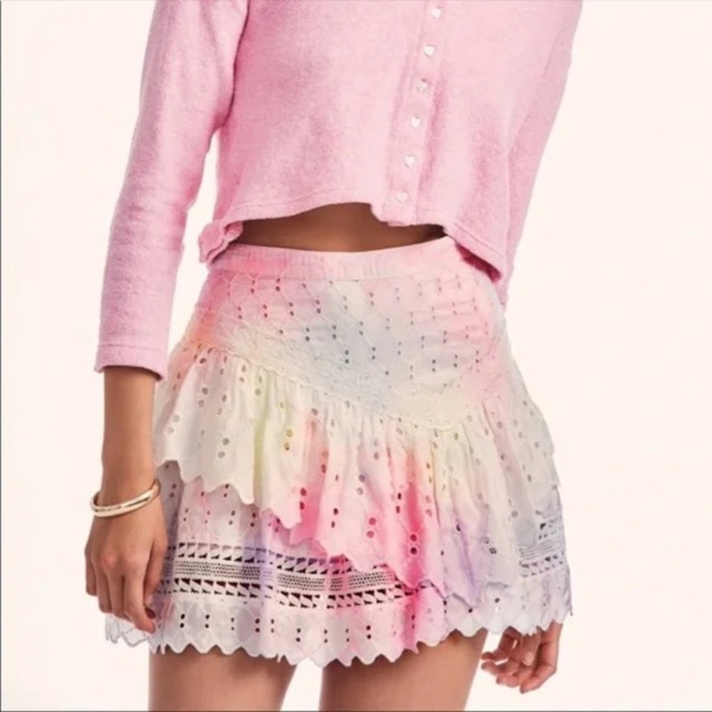 LoveShackFancy Pastel Eyelet Mini Skirt